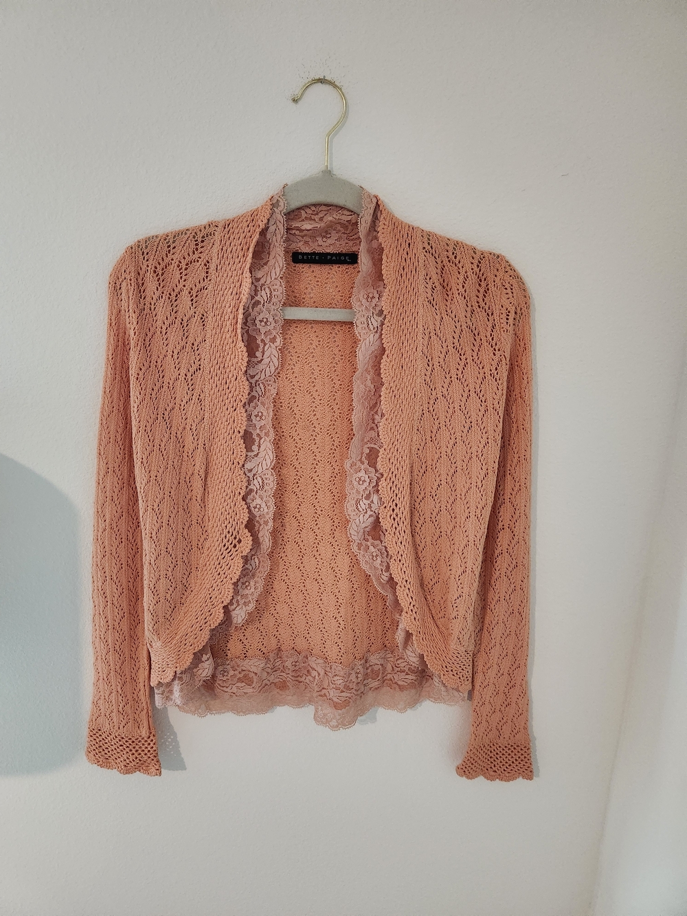 Lace-Trim Peach Open-Front Women's Cardigan